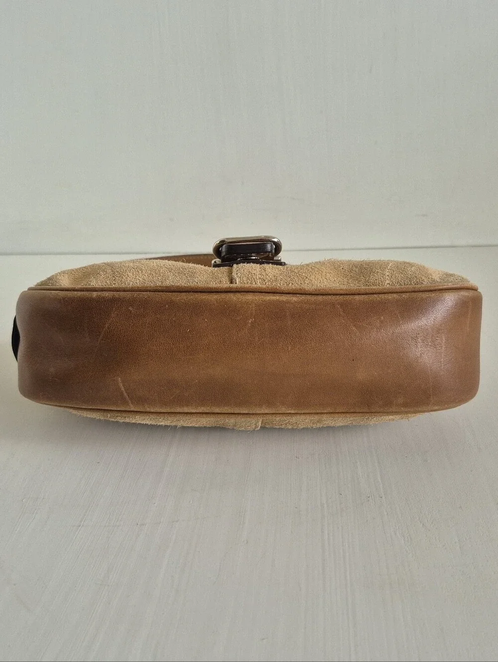 Coach Soho Hamptons Beige/Tan Suede Small Hobo Bag with Buckle Strap